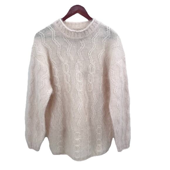 Vintage ESPRIT Ivory Fuzzy Wool Mohair Oversized Cable Knit Sweater Womens Large - Picture 1 of 7
